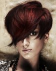 Short haircut with red colors and long layers