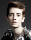 Short boyish hairstyle with clipper cut sides for women