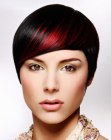 Short haircut for dark hair with red streaks