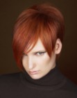 Short red hair with pointed lines and asymmetry
