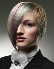 Short hair with crimping and multiple hues