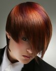 Reversed bob with fluid lines and multiple hair colors