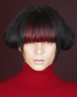 Mushroom cut with two tone hair coloring and gloss
