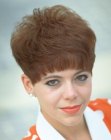 Short 1960s or 1970s hairstyle with high volume on the crown