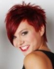 Pixie cut with long side bangs for red hair
