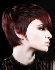 Pixie cut with a long curved forelock