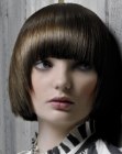 Smooth blunt bob with sharp eye-length bangs