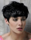 Textured pixie cut with bangs and sideburns