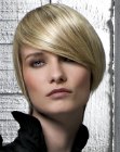 Short contour cut with side bangs and smooth styling