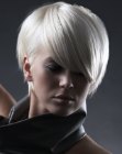 Short white hair with a satiny sheen
