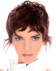 Short hairstyle with jagged bangs and hair in front of the ears