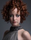 Short copper color hair with spiral curls