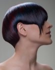 Short and extremely asymmetrical haircut with sharp edges