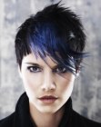 Razor-cut pixie for black hair with a blue color flash