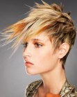 Colorful pixie cut with streaks and tapered layers