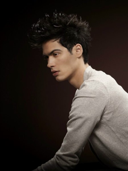 Men's hair styled in a false Mohawk