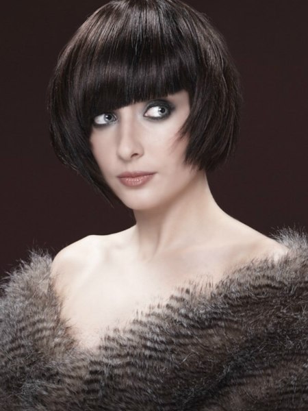 Bob haircut with a tilted fringe