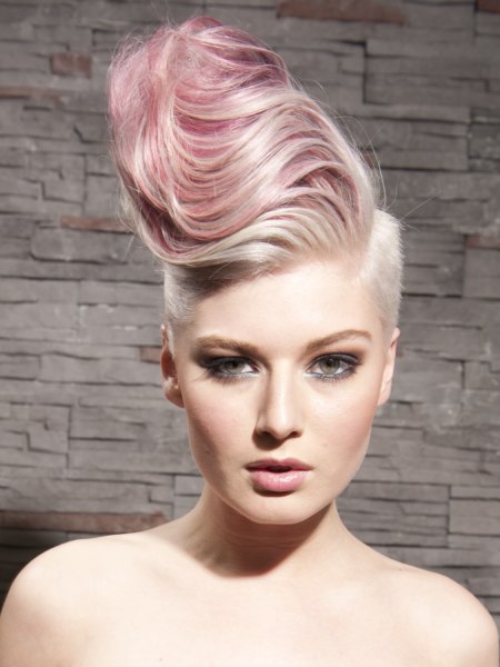 Updo for short pink and blonde hair with undercut