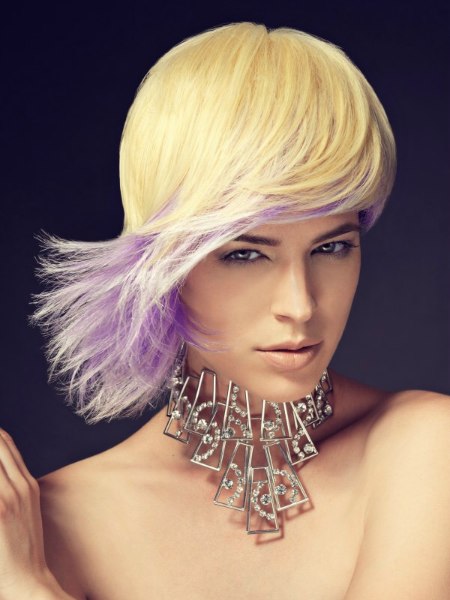 Blonde hair with a purple color effect