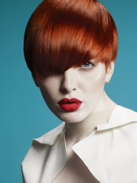 Pixie cut for short red hair with deep bangs