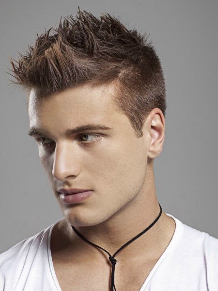Spiked-up hairstyling with gel for men