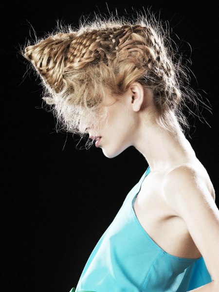 Woven updo with a cone shape