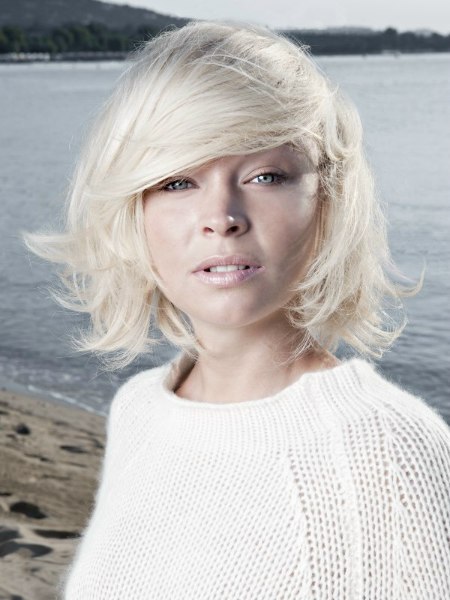 Medium long platinum blonde bob