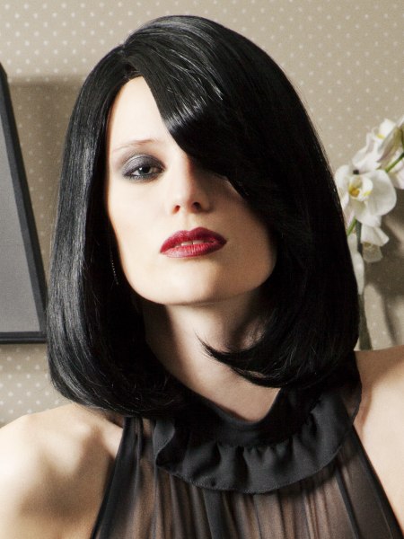 Sultry long bob for shiny black hair