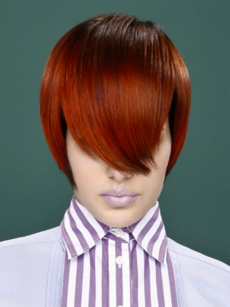 Haircut with very long bangs that touch the nose