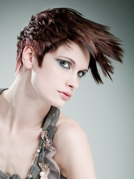 Short hairstyle with a long fringe