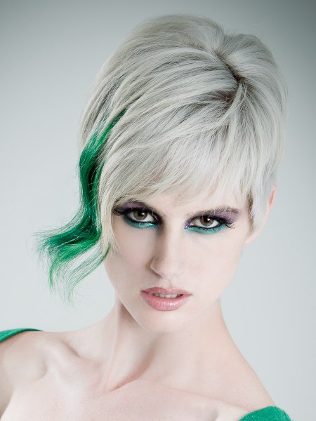 Silver hair with a green accent color