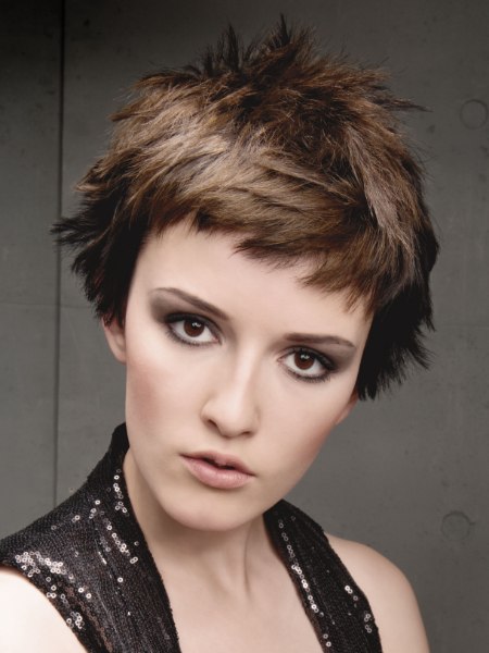 Festive short hairstyle with minimal bangs