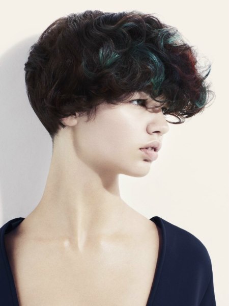 Short curly hair with blended colors