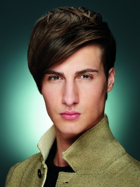 Male hair with fluid diagonal styling