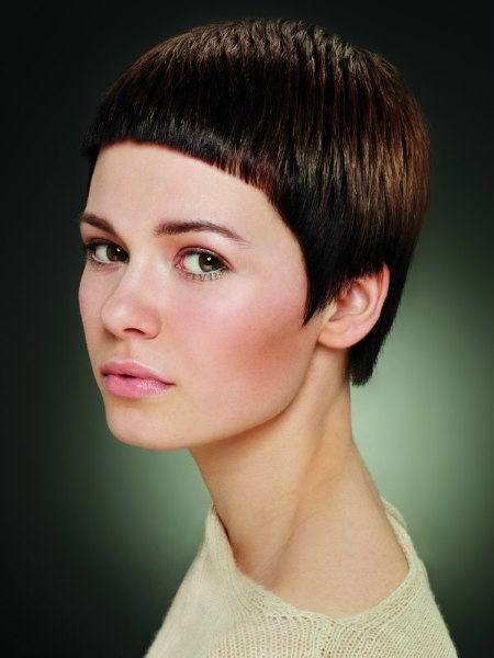 fashionable hairstyles and turtlenecksery short haircut with a clean outline for women