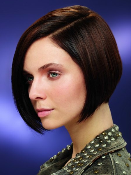 Short angled bob for brunette hair