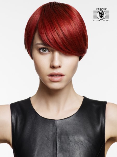 Flexible short bob haircut for ruby red hair