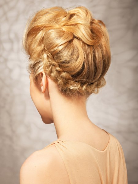 Updo with braiding along the neckline