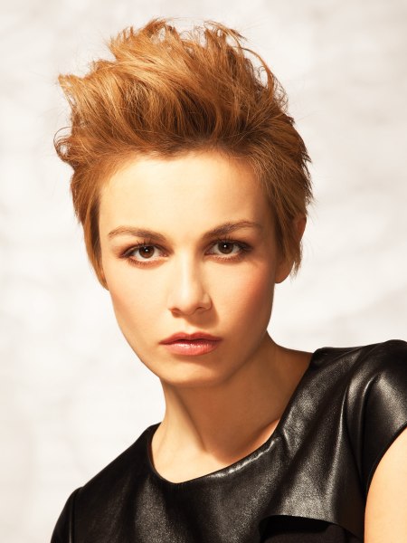 Short hair with layers styled up and out of the face