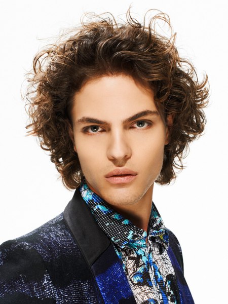 Fashionable longer hairstyle for men with curls