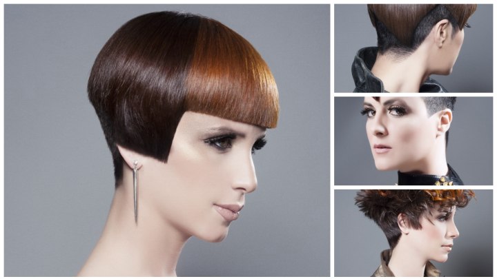 Hair designs with strong lines, undercuts and 3 dimensional color