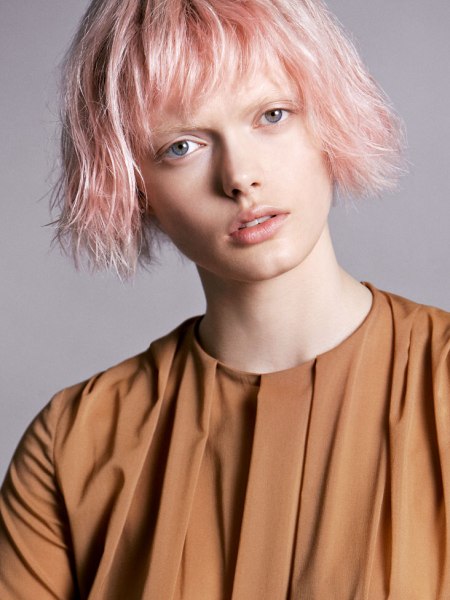 Short bob with slice cut tips for pink hair