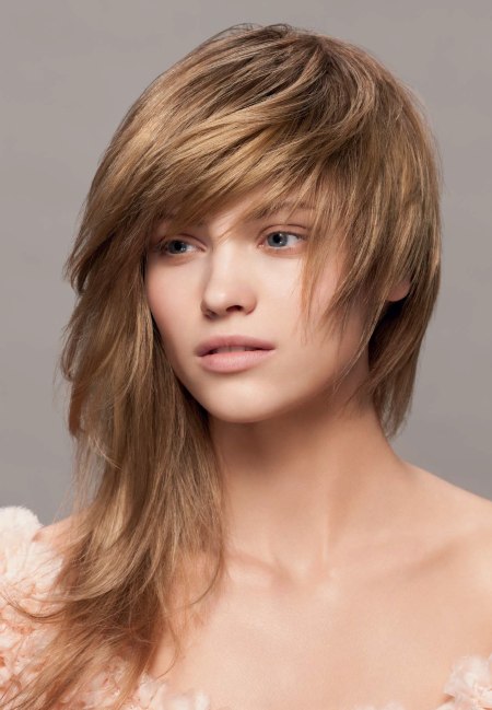 Long asymmetrical hairstyle with angle-cutting