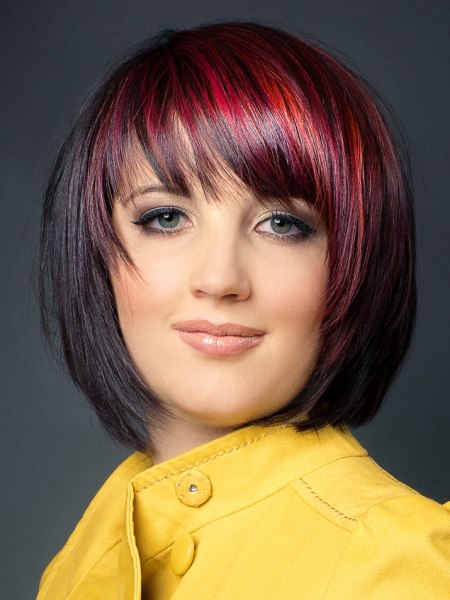 Smooth bob for black hair with red streaks