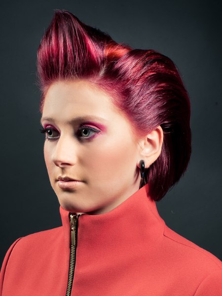 Hair with magenta and warm red coloring