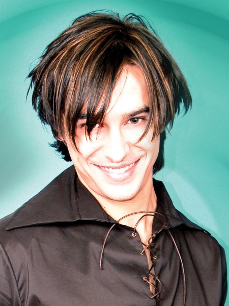Cool hairstyle with a long fringe for men