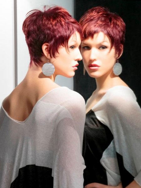 Short red hair with orange highlights