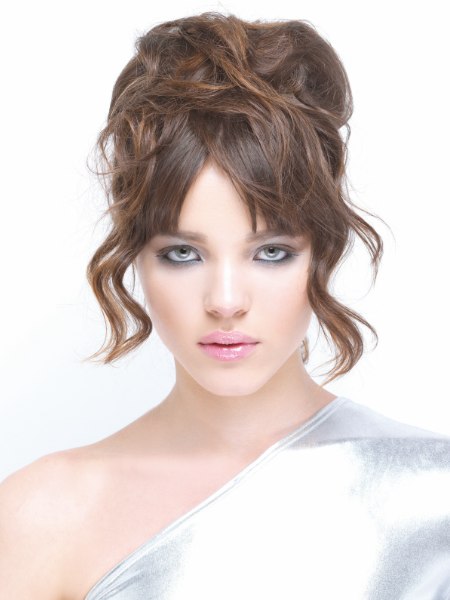 Updo for hair with straight bangs