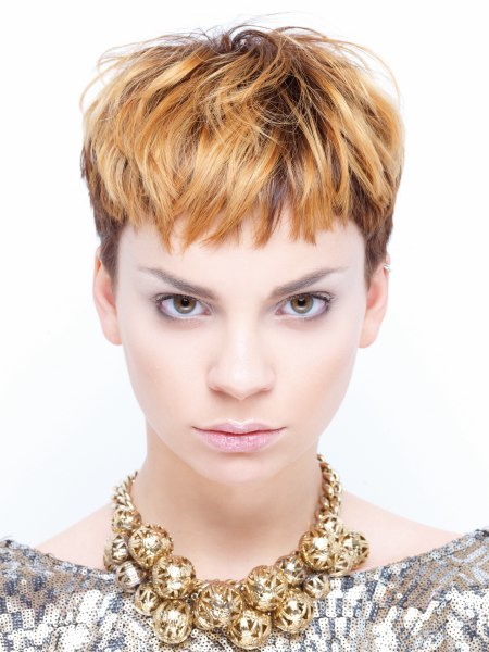 Pixie cut with very short clipped sides and neck