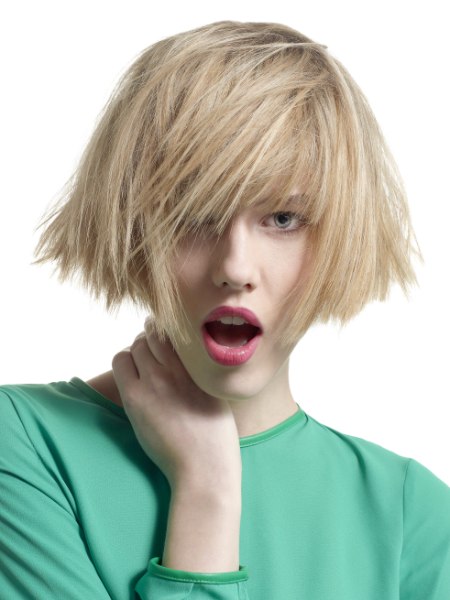 Short blonde bob with flared-out sides